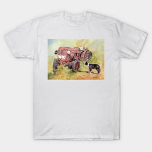 VINTAGE TRACTOR WITH BORDER COLLIE T-Shirt